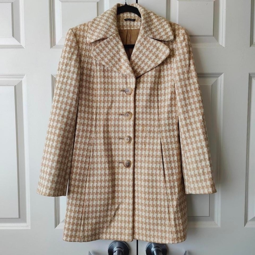 Vintage‎ Cashmere Wool Houndstooth Single Breasted Coat Womens 4 Italy Old Money